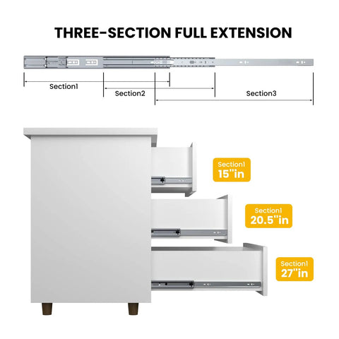 22 Inch Soft Close Full Extension Drawer Slides Set of 6 Pairs Cabinet Drawer Slides with Ball Bearing, Heavy Duty shown in sections