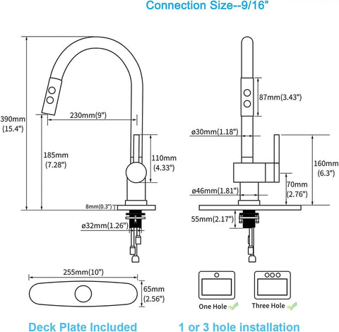 LIWEIKE Utility Sink Faucet White Laundry Sink Faucet with Pull Down Sprayer for 1 or 3 Holes Suits for, Garage, RV, Outdoor, Laundry & Utility dimensions diagram