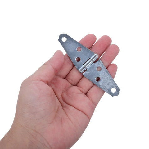 Beefy 6 Pack Heavy Duty Strap Hinges 4 Inch Iron T Shape With Mounting Screws For Light Masonry Door Frames Exterior And Residential Use 180 Degree Opening Durable Silver Finish, 4-inch silver hinge in hand