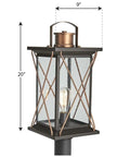 Barlowe Collection 1-Light Outdoor Post Lantern In Clear Seeded Glass With Antique Bronze Finish, 9x20 inches, front view.