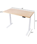 Slick Electric Standing Desk With Genuine Solid Wood Top and Easy Programmable Memory Controls Dual Motor Lift Mechanism For A Hustle Ready Sixty Inch Workstation Setup, dimensions shown.