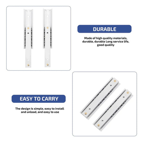 Two Pack Heavy Duty Drawer Slides For Cabinets Extended Rails With Alloy Construction Bidirectional Smooth Sliding Tracks Durable Mini Cabinet Hardware For Small Spaces 10x1.6cm Size, shown with focus on durability and ease of installation.