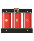 Bulletproof 10KVA Three Phase Dry Type Isolation Transformer Step Up Down Voltage Converter with red coils and terminal connections.