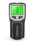 Five In One Wall Stud Finder With Backlight Display Hella Accurate Metal Detector And Live Wire Scanner For Drywall Wood And PVC Thickness Measurement, handheld unit with green display.