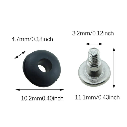 Close-up of 20 Pack Three Point Five Inch Anti Vibration Mounting Screws for PC Hard Drives with dimensions shown