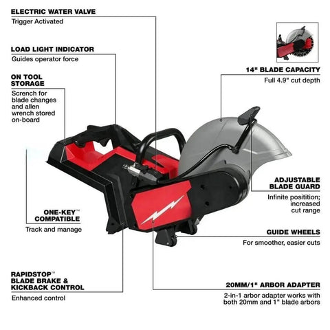 Heavy Duty 14 Inch Cordless Power Cut Off Saw Built Like A Tank for cutting with 14-inch blade and electric features.
