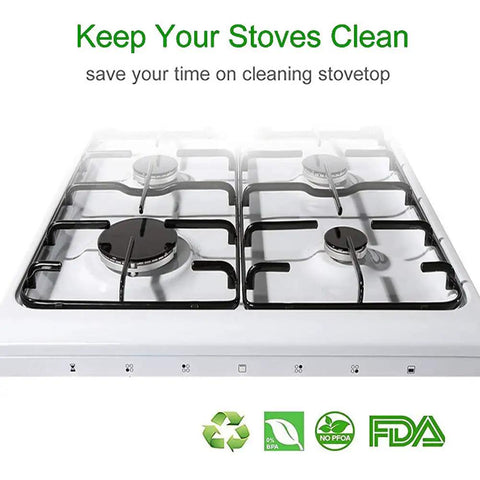 Gas stove top with Double Thickness 0.3 mm Gas Stove Burner Liners 8 Pack Nonstick Reusable Stove Top Covers