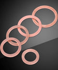 Really Legit 150 Piece Metric Copper Flat Washers Assortment Kit With Storage Box High Electrical Conductivity Grounding Busbars For Mechanic Trades And Electronics Projects Solid Metal Gasket Bundle Deal copper flat washers on dark background