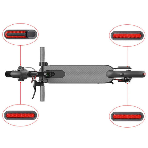 Top view of Easy Snap On Reflective Wheel Covers for electric scooters front and rear, highlighting night safety reflectors.