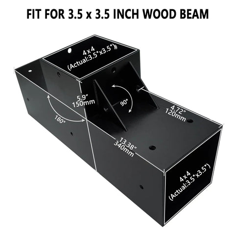 Three Way T Shape Pergola Bracket Kit With Screws For 3.5 Inch Square 4x4 Wood Beams Fit Patio Gazebo Log Cabin Hardware Heavy Duty Steel Rust Resistant Matte Black Finish