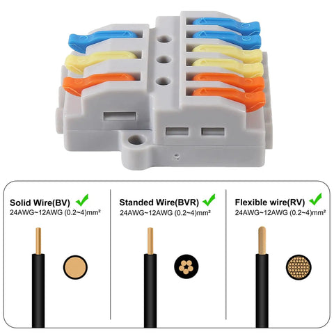 Crush Your Next Wiring Job With 8 Pcs Push In Wire Splitter Terminal Connectors Boasting Quick Connect Lever Design For No Sweat Diy Electrical Cable Splicing Fix, detailed view of connectors with wire compatibility.