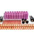 68 Piece Ultimate TIG Welding Kit With Premium Collets Back Caps Nozzles And Ceramic Cups For 1/16 And 3/32 Sizes, set of nozzles and ceramic cups.