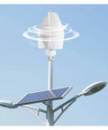 Portable Vertical Axis Wind Turbine Generator 12V 24V, 100W Max Power IP67 mounted on a pole with solar panels visible