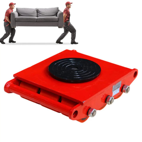 Heavy Duty Machinery Mover Skate Dolly With 15T Capacity, red roller platform for easy equipment transport.