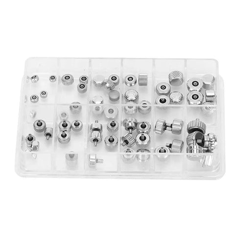 60Pcs Stainless Steel Watch Crown Set With Chrono Pushers And Lever Extenders For Watch Crown Repair Replacement Accessories