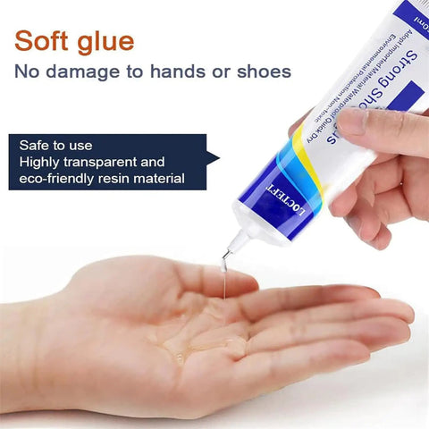 Waterproof Heavy Duty Shoe Repair Glue With Precision Tip Nozzle dispensing onto hand from a tube
