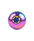 Close-up of Titanium M5 X 17mm Self Tapping Screw With Ball Button Head For Motorcycles Rainbow Finish