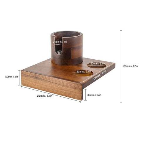Heavy Duty Wooden Knock Box And Espresso Tamper Station Delivers Smooth Operator Vibes Straight To Your Kitchen Counter, size and measurements included.