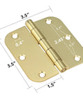 30 Pack Beefy Brushed Nickel Door Hinges For Interior Doors 3.5 Inch With 5/8 Radius Corner Removable Pin Satin Nickel Silver Durable