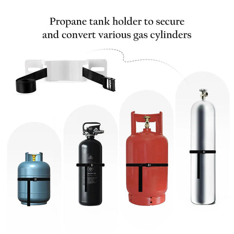 Rock Solid Heavy Duty Steel Propane Tank Holder Mount Secures 4 To 12 Inch Gas Cylinders With Safety Chain And Hardware For Garage RV Or Pickup Bed Storage In Crisp White with various gas cylinders