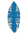 Side view of Throw Pillow For Sailplane Lovers And Soaring Club Pilots, Glider Training Cushion with plane graphic on blue fabric.