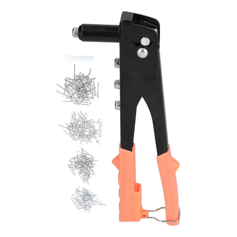 Awesome FTVOGUE Rivet Manual Hand Tool Kit Featuring Alloy Steel Gun With 200 Cup Head Fasteners In 2 4mm 3 2mm 4mm And 4 8mm Sizes Perfect For Auto Repair Sheet Metal Work Home Assembly And Pipelines Making Projects A Total Breeze. manual rivet gun with 200 alloy steel fasteners and orange PVC handles