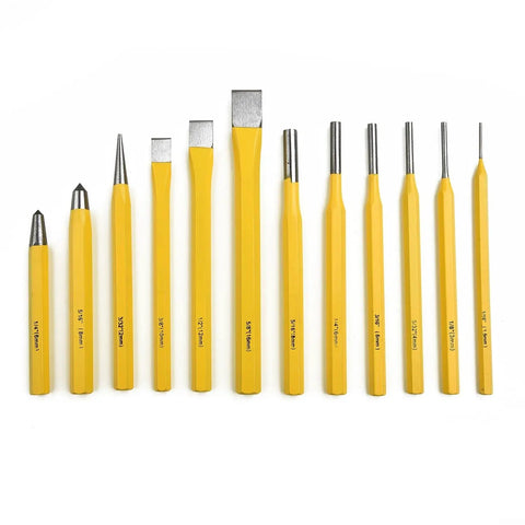 Pro Grade Punch And Chisel Set With Flat Chisel Pin Punch Center Punch And Drift Punch Hardened Steel Ergonomic Grip