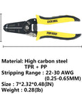 Dead Simple Wire Stripper And Cutter For 22 To 30 AWG Copper Wires with yellow handles and high carbon steel blades.