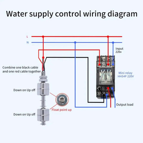 Water supply control wiring diagram for Stainless Steel Float Switch Flow Sensor With Dual Ball Mechanism For Water Level Monitoring In Tanks Pools And Systems 120mm 220V Durable Construction For Harsh Environments And Easy Installation.