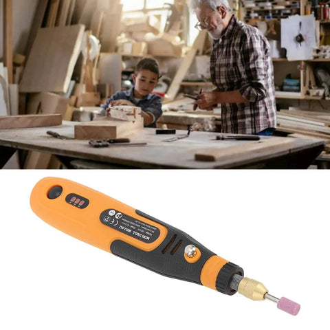 Slick Usb Rechargeable Electric Carving Pen Cordless Mini Rotary Tool Kit With Variable Speed, shown in a woodshop setting.