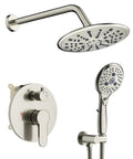 Rainfall Shower System With 7-Setting Handheld, Full Bathroom Faucet Set, Includes Rough-In Valve And Trim Kit, Brushed Nickel Finish