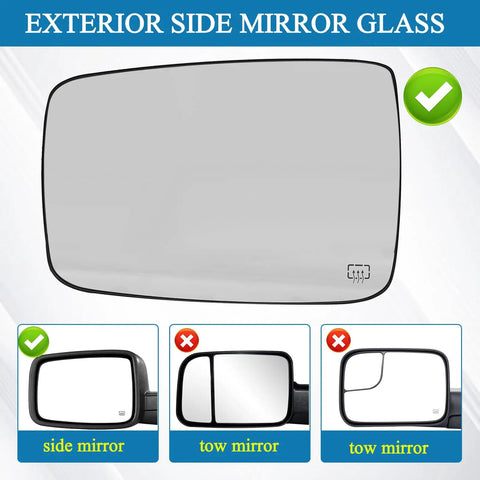 Driver Side Heated Mirror Glass Replacement For 2009-2018 Ram 1500 2500 Left Exterior Convex Mirror With Backing Plate And Built In Heating Ice Melt Fog Free Vision No Fuss Install