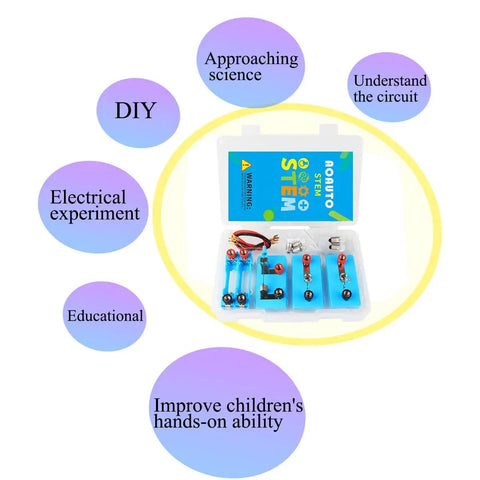Hands On Kids Electricity Circuit Learning Kit For STEM And Physics Fun in blue case with components for experiments.