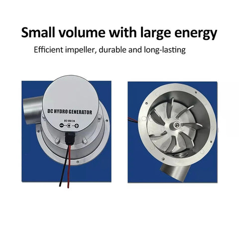 Front and top view of 200W Water Powered Generator For Home And Off Grid Camping - Portable Micro Hydro Turbine with smart controller
