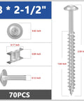White Pocket Hole Screws Set Size Eight By Two And A Half Inch, Seventy Pieces, includes dimensions and features