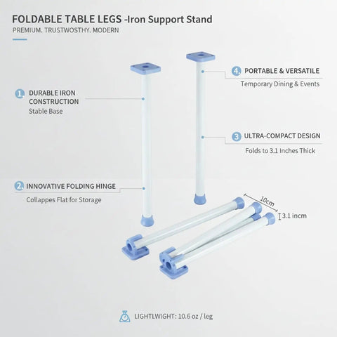 3.1 Inch Folded Profile Iron Table Legs Collapsible Support Stand, portable, easy fold and stow-and-go design, sturdy iron.