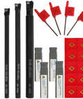 Metal lathe tool set; 14 pieces, black boring bars, red insert holders, 10 CCMT060204 inserts, and 4 holders