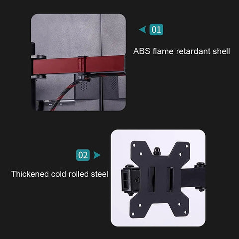 Universal Tabletop Monitor And TV Stand With Full Motion Articulating Arm showing ABS flame retardant shell and cold rolled steel.