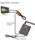 Diagram showing 5.8GHz FPV Transmitter and Receiver for Drones, 600mW, 40 Channels connected to display and battery