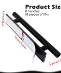 Product size for 8 Pack Self Adhesive Cabinet Handles In Black ABS Plastic Push Peel And Stick Door Pulls, dimensions shown.