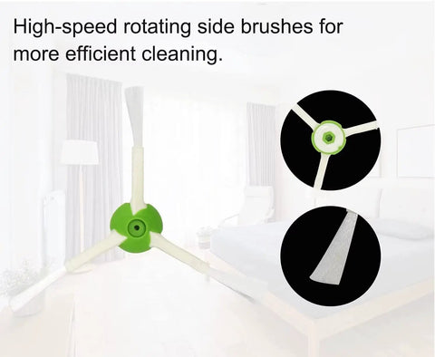 All In One Replacement Parts Kit For Popular Robot Vacuum Models Like i7 i7 Plus i3 i3 Plus i4 i4 Plus i6 i6 Plus i8 i8 Plus J7 J7 Plus E5 E6 E7 With Triple Filtration Tech And Easy DIY Install For Peak Suction And Smooth Cleaning high-speed rotating side brushes detail