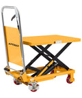 Heavy Duty Hydraulic Lift Table Cart With 330 Pound Capacity And 29.1 Inch Lift Height Single Scissor Lift On Four Wheels With Safety Back Guard