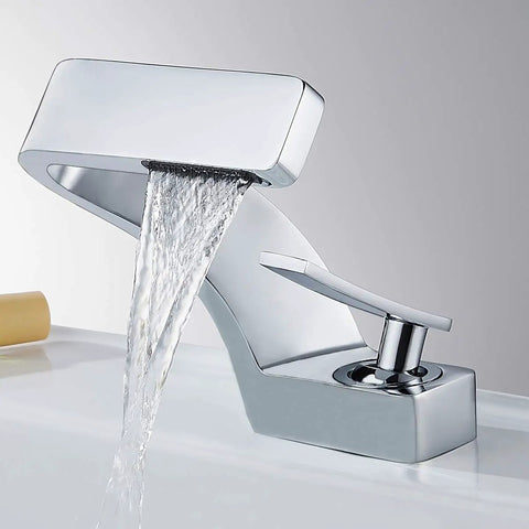 Chrome Bathroom Sink Faucet With Single Hole Mount, Solid Brass Lavatory Vanity Faucet, water flow from one handle design