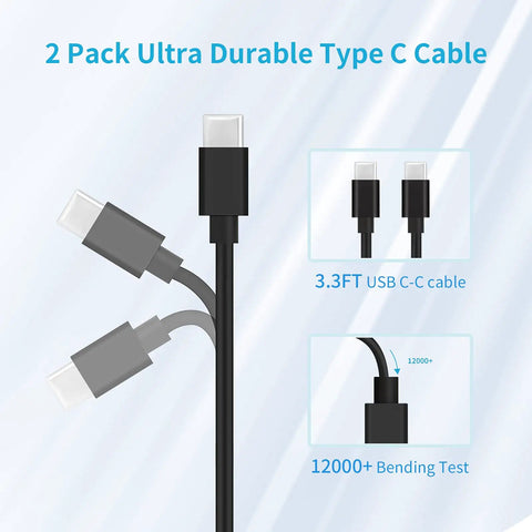 Hefty 48W Cigarette Lighter Car Charger Hooked Up To A Zippy 20W Wall Adapter Feeding Dual PD 3.0 Fast Charge Ports Plus Two Three Point Three Foot Type C Cables For Dead Simple Everyday Travel Power.