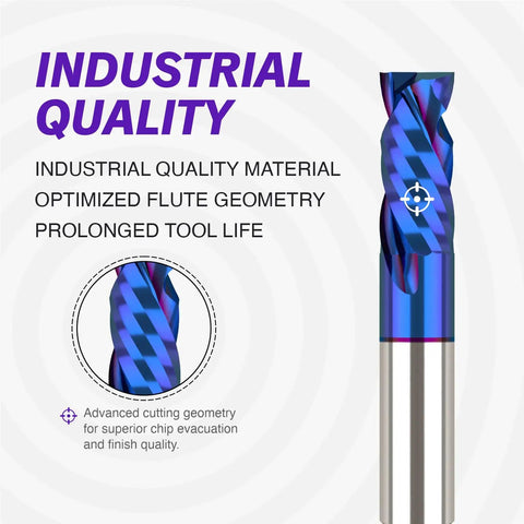 Beefy Compression Spiral CNC Bit 1/2 Inch Cutting Diameter 1/2 Inch Shank 1-1/4 Inch Cutting Length 3 Inch Overall Length Nano Coated Router Bit With 2 Flutes Up And Down Cut For Precision CNC End Mills