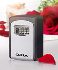4 Digit Combination Key Lock Box Wall Mount with Resettable Code and 5 Key Capacity, heavy-duty alloy, rose petals in background