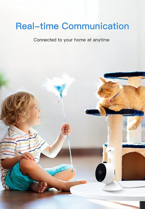 Child playing with cat near Two Pack Baby Monitor System With Cameras And Audio, 1080P Full HD Night Vision, 2.4G WiFi Cameras.