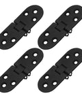 Badass Black Butler Tray Hinges Heavy Duty Folding Flip Top Hardware For Cabinet And Dresser Fix; four black steel hinges with holes.