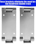 One Pair Low Headroom Garage Door Top Brackets And Hinges For Standard Lift Doors Fits 12 Inch Or 15 Inch Radius Tracks Works With Clopay And Hurricane Brackets Ideal For Roller Replacement And Repairs, stainless steel, front view