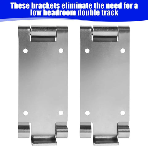 One Pair Low Headroom Garage Door Top Brackets And Hinges For Standard Lift Doors Fits 12 Inch Or 15 Inch Radius Tracks Works With Clopay And Hurricane Brackets Ideal For Roller Replacement And Repairs, stainless steel, front view